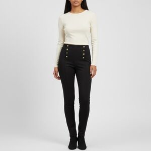 Zara Black High Rise Sailor Ponte Leggings Medium Gold Buttons